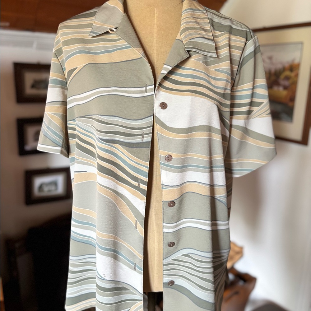 Vintage TanJay Button-Up Shirt in Tan, Green and Beige